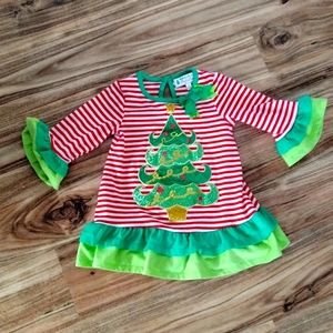 Girls Christmas Dress, Christmas Tree Ruffle Dress, Sequin Christmas Tree & Bows